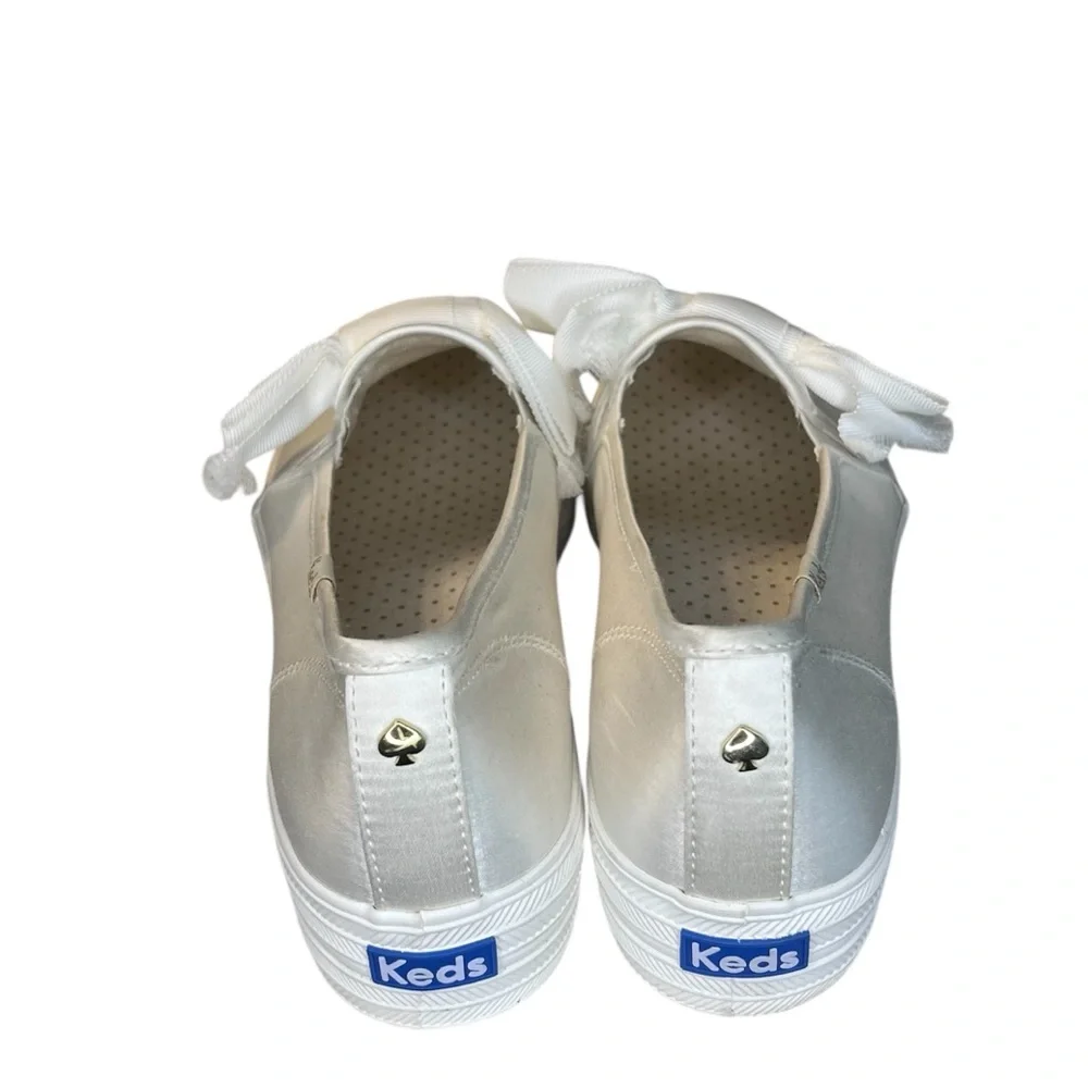 Kate Spade X Keds White Triple Decker Slip-On Satin Bow Platform Sneaker Bridal - Picture 6 of 11